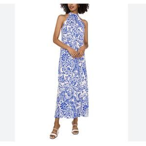 Alice & Trixie 100% Silk Halter Maxi Dress Blue White Paisley XXS – Made in USA